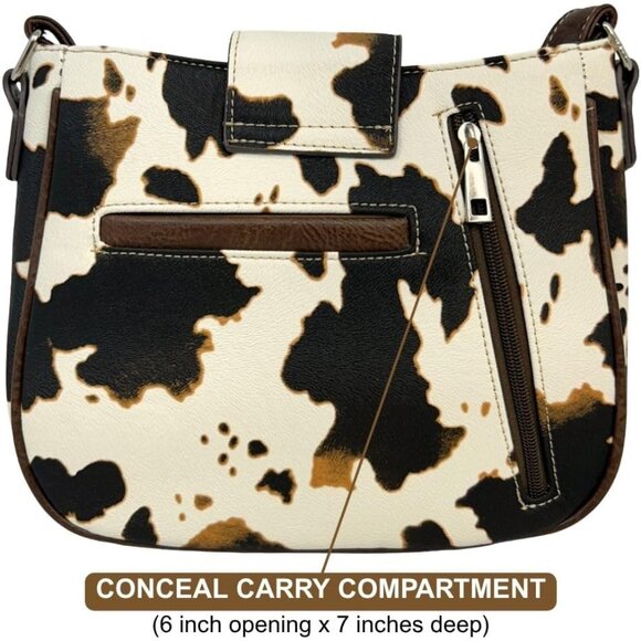 Western Cow Print Purse for Women - Brown Cowhide Crossbody with Conceal Carry - Picture 6 of 8